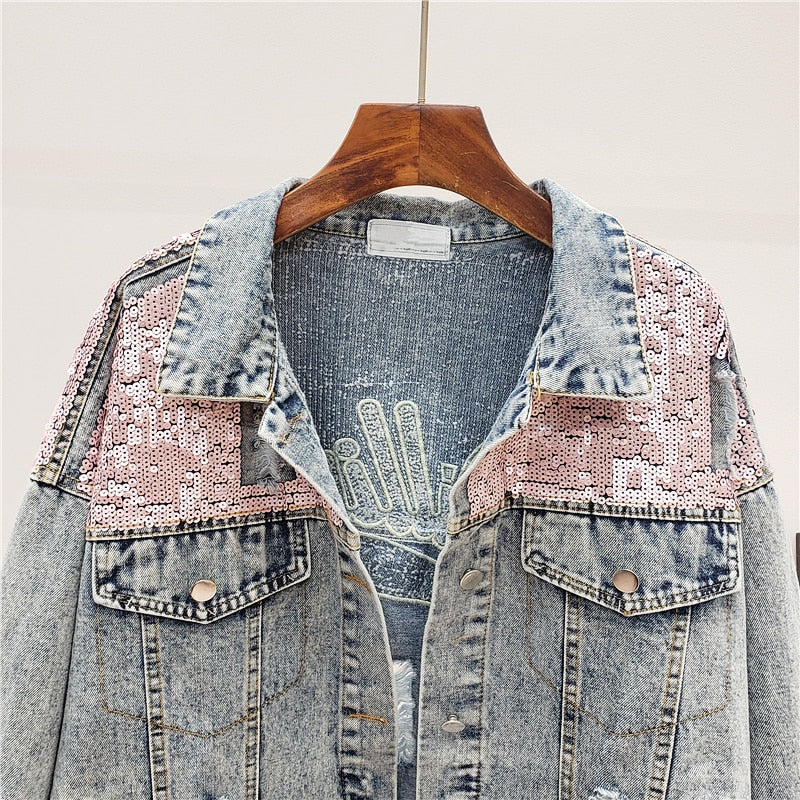 WW | Oversized Sequin Denim Jacket for Women