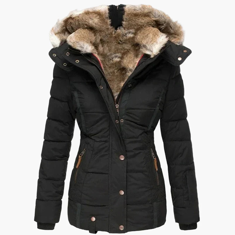 WW | Winterjacke mit Kapuze und Kunstfellbesatz - Elegante, taillierte Outdoorjacke für kalte Tage