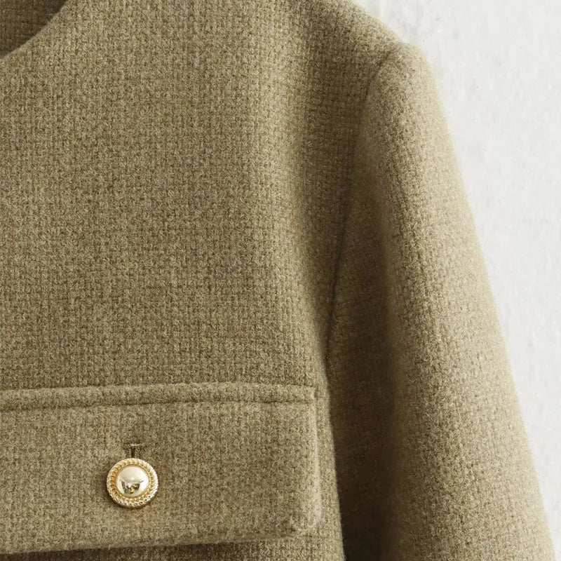 WW | Cropped Bomber Jacket with Round Neck and Long Sleeves