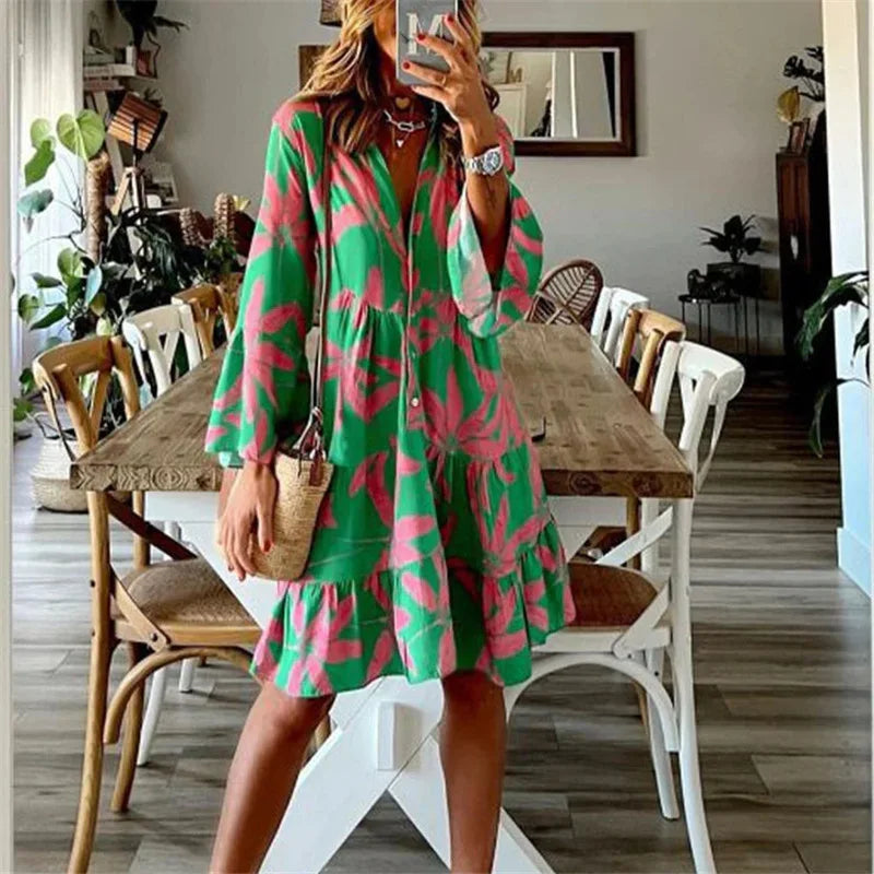 Everlen™ Boho-Blumen-Midikleid
