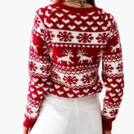 WW | Winter Pullover im Norwegerstil - Weihnachtsmotiv, Herz- und Rentiermuster, ideal für festliche Anlässe und Alltag