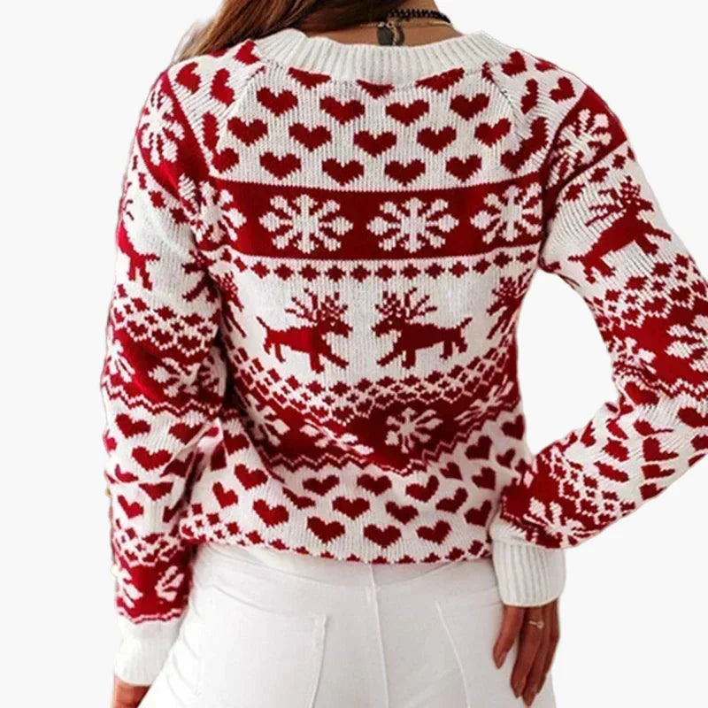 WW | Winter Sweater in Norwegian Style - Christmas Motif, Heart and Reindeer Pattern, Ideal for Festive Occasions and Everyday Wear