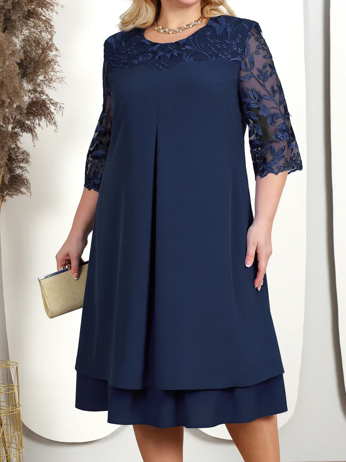 WW | Bankettkleid in Übergröße Mit Bestickten Ärmeln