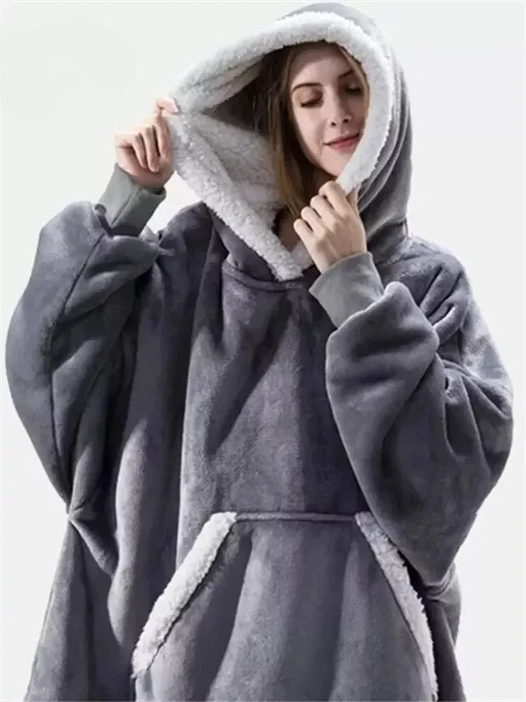 WW | Oversized Hoodie Blanket with Hood - Soft Fleece Pullover for Women & Men, Perfect for Home & Winter