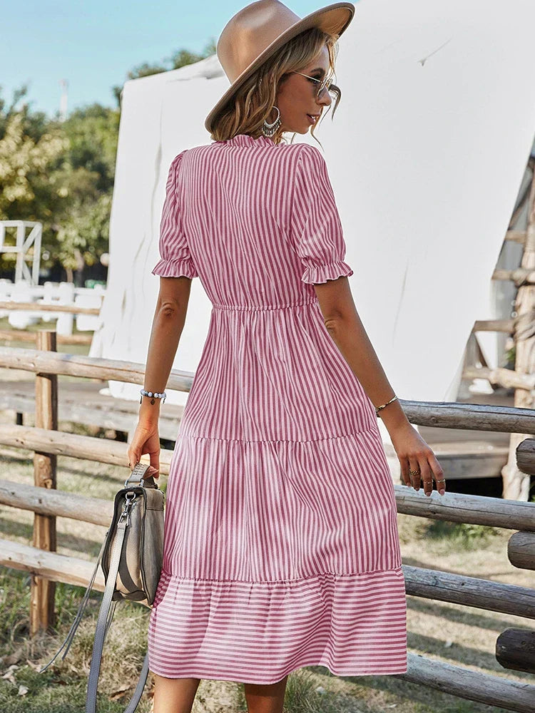 Maya | Striped V-neck Tasselled Dress