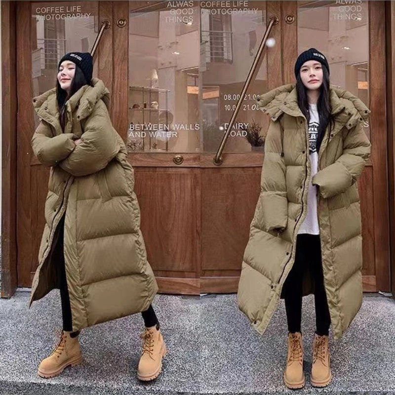 WW | Long Stylish Hooded Down Jacket