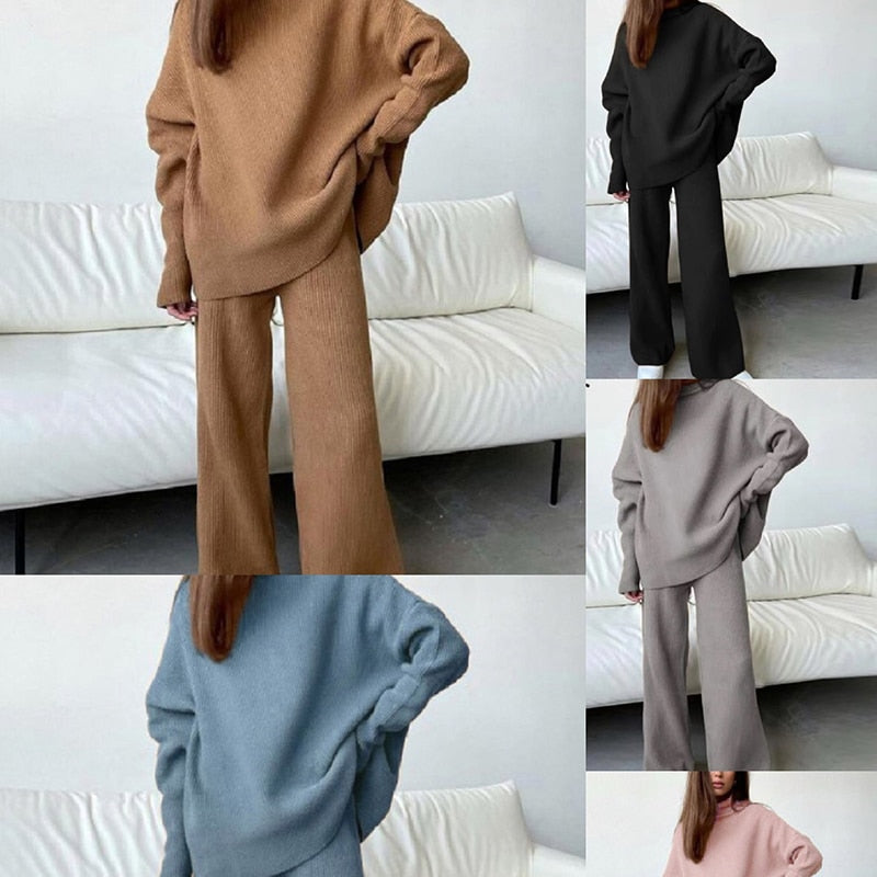 WW | Two-Piece Knitted Loungewear Set - Stylish Women's Homewear