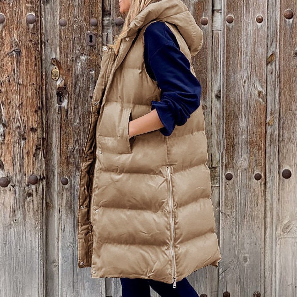 WW | Kapuze Lange Weste Lässig Mode Einreihig Jacke