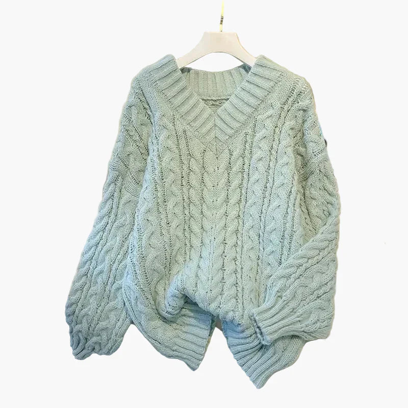 WW | Chunky Knit Sweater V-Neck Winter Casual Twist Design