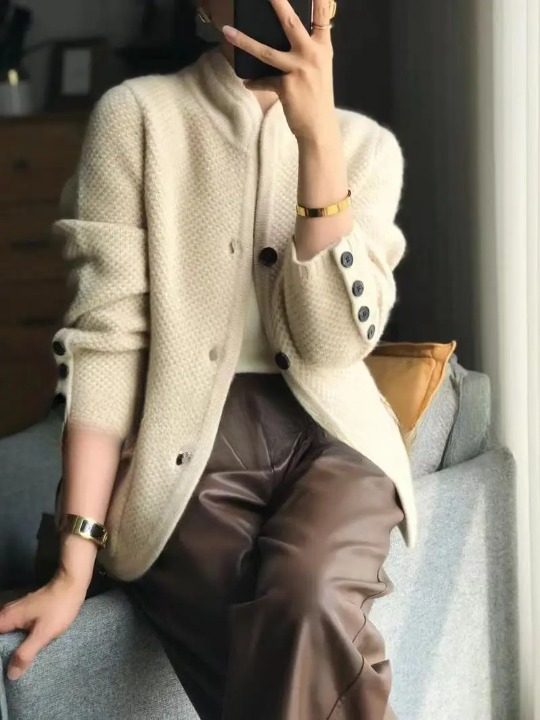 WW | StrickStrickjacke Wollmischung V-Ausschnitt Knöpfe Und Fronttaschen Langarm