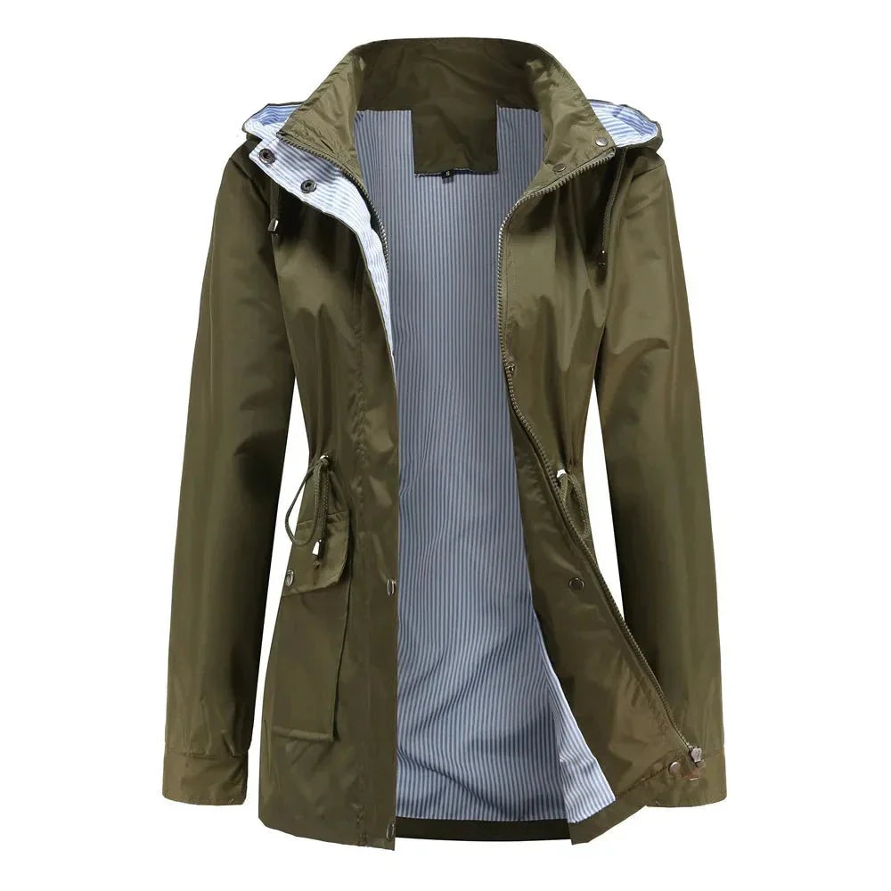 WW | Kapuzenregenjacke - Leichter wasserdichter Shell mit Kordelzug-Taille - Windbreaker für Übergangswetter