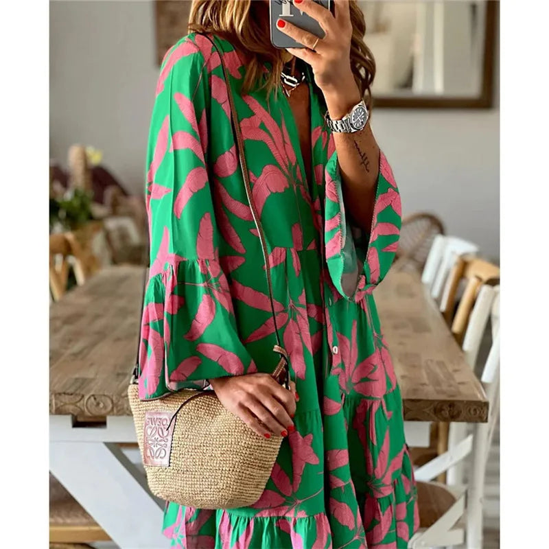 Everlen™ Boho-Blumen-Midikleid
