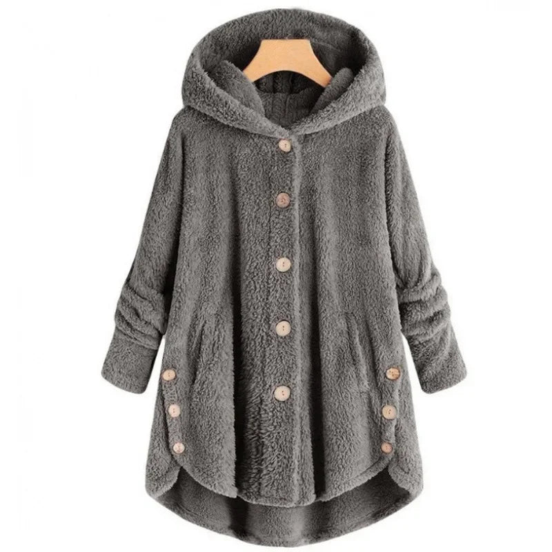 WW | Damen Fleecejacke – Lässig Schnitt – Kapuze – Druckknopfverschluss – Plüschweicher Griff – Taschen