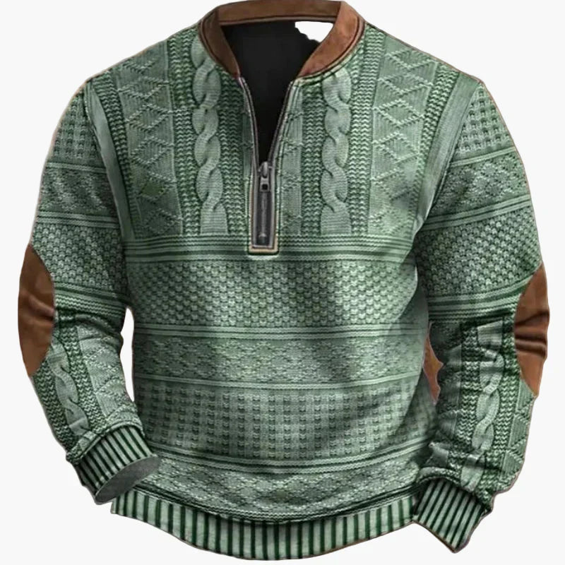 WW | Halbzipper Pullover - Modischer Strick-Look für Herbst und Winter, Warmes Sweatshirt mit Stehkragen und Ellbogen-Patches, Freizeit & Alltag