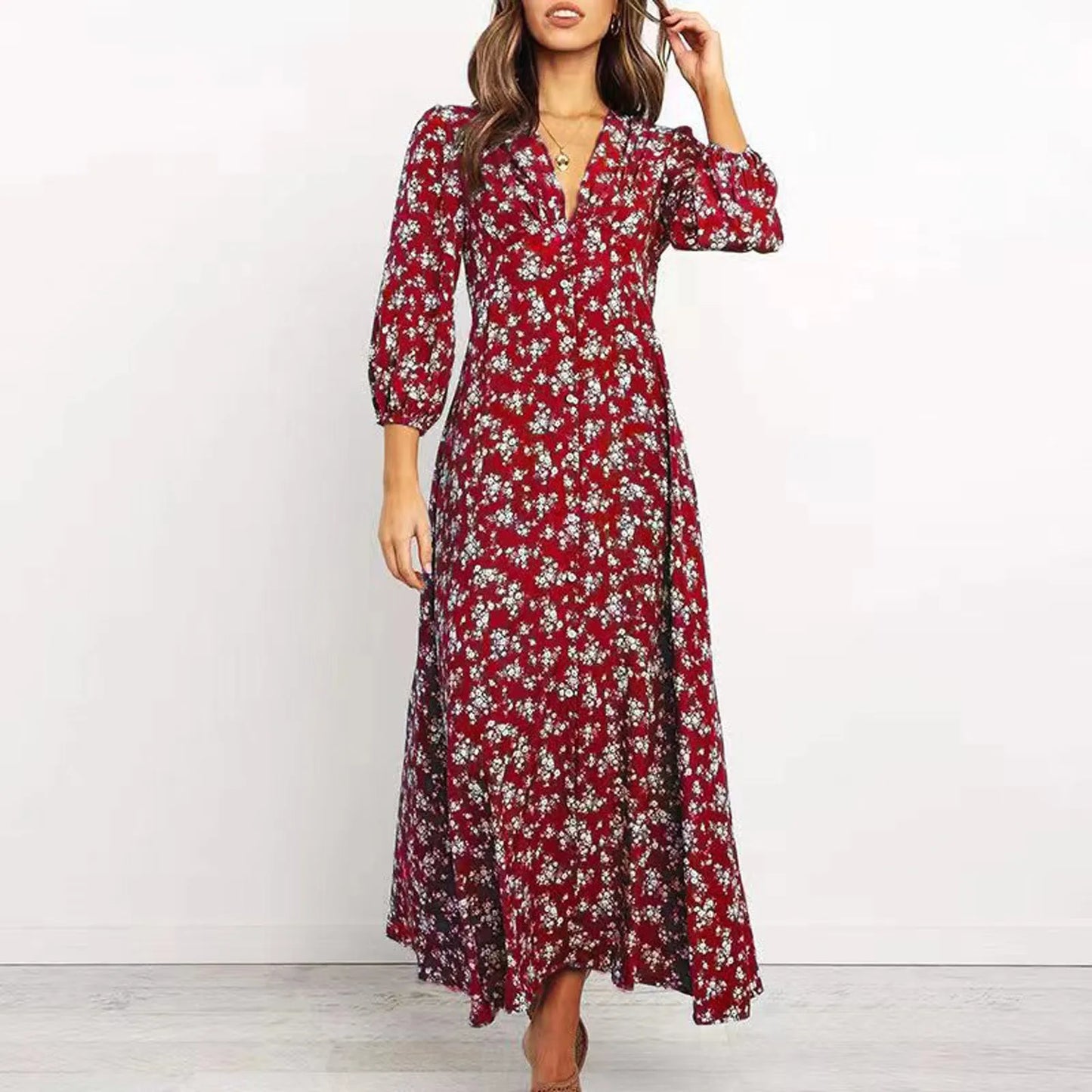 Marina™ | Floral Button-Front Midi Dress
