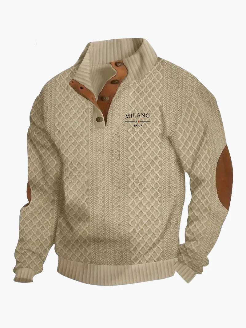 WW | Pullover Milano Italia Vintage Strickpullover mit Stehkragen und Ellbogen-Patches - Modischer Freizeitpullover