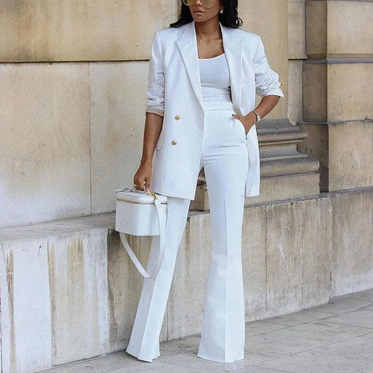 WW | Women's Blazer - Elegant - Double-breasted, flared trousers - Perfect for business occasions