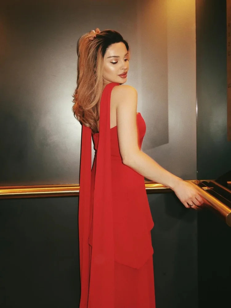 Isabella | White off-the-shoulder maxi dress with scarf