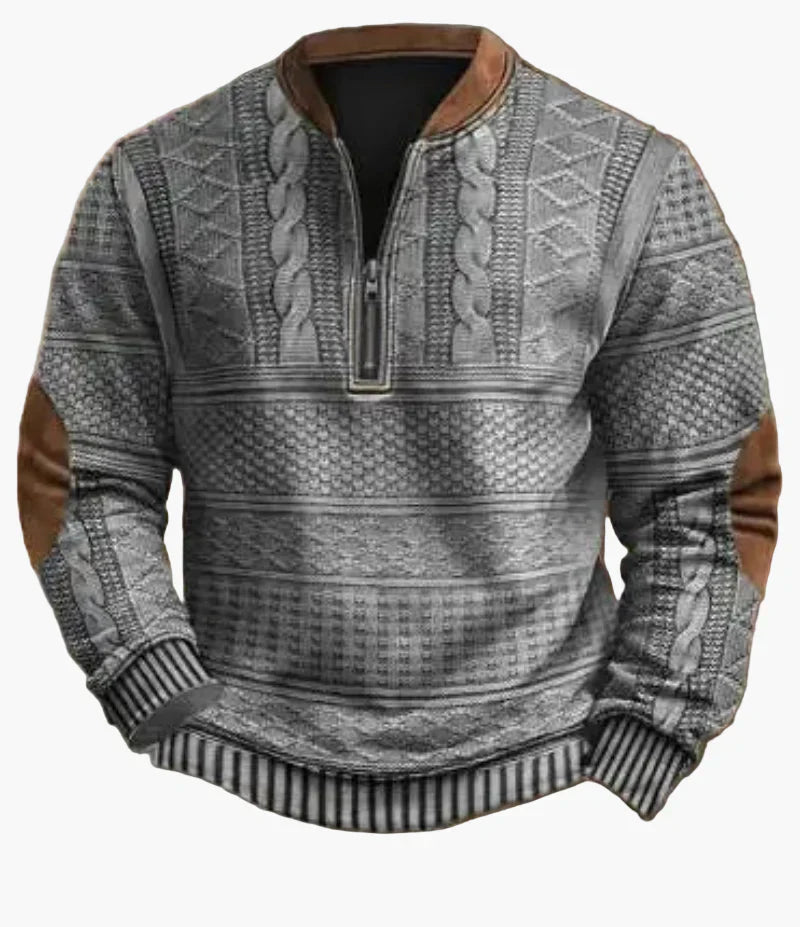 WW | Halbzipper Pullover - Modischer Strick-Look für Herbst und Winter, Warmes Sweatshirt mit Stehkragen und Ellbogen-Patches, Freizeit & Alltag