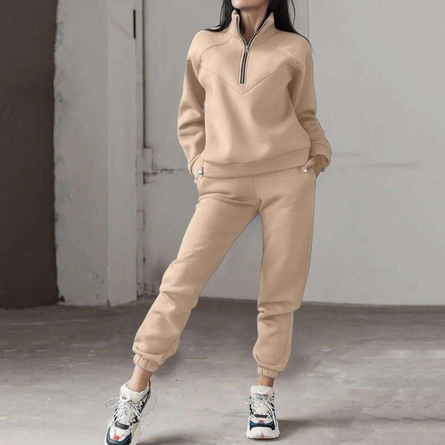 WW | Bequemes Trainingsanzug-Set Mit Langen Ärmeln Und Reißverschluss