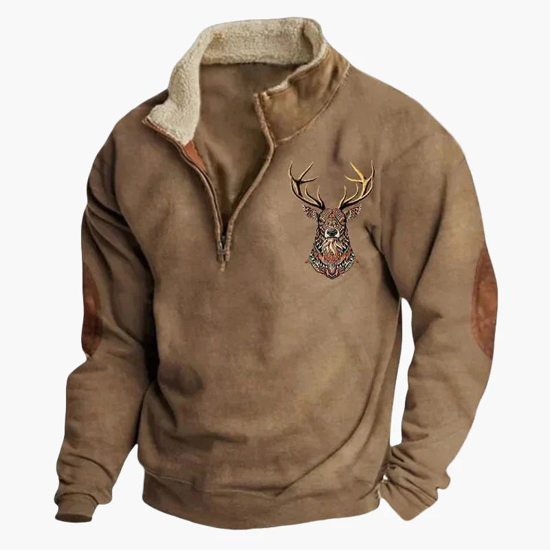 WW | Western Style Pullover mit Azteken-Muster und Longhorn-Motiv - Bequemer Freizeit-Sweater für Outdoor & Alltag