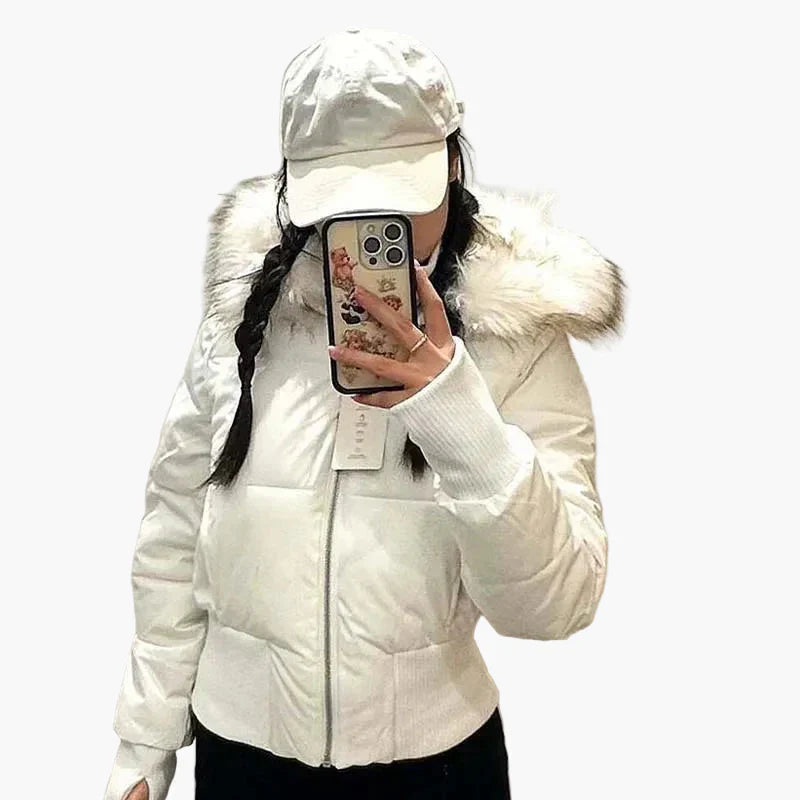 WW | Winter jacket with hood and fur collar - Fashionable, fitted transitional jacket for autumn and winter