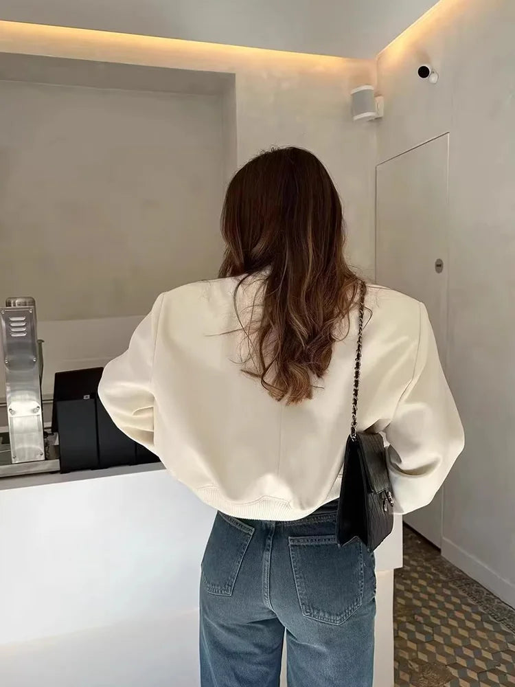 WW | Casual Bomber Jacket with Front Buttons and Flap Pockets