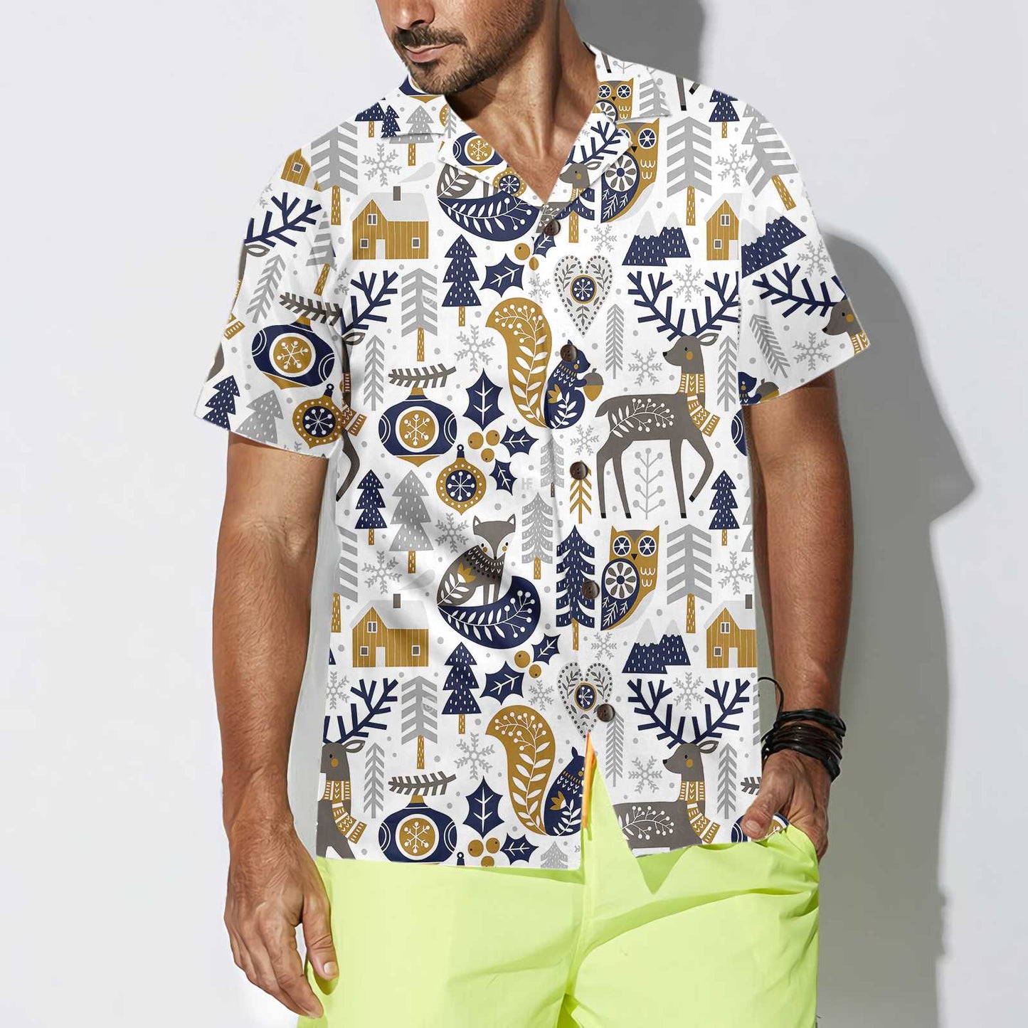 WW | Scandinavian Christmas Hawaiian Shirt for Men, Christmas Hawaiian Shirt Gift Idea