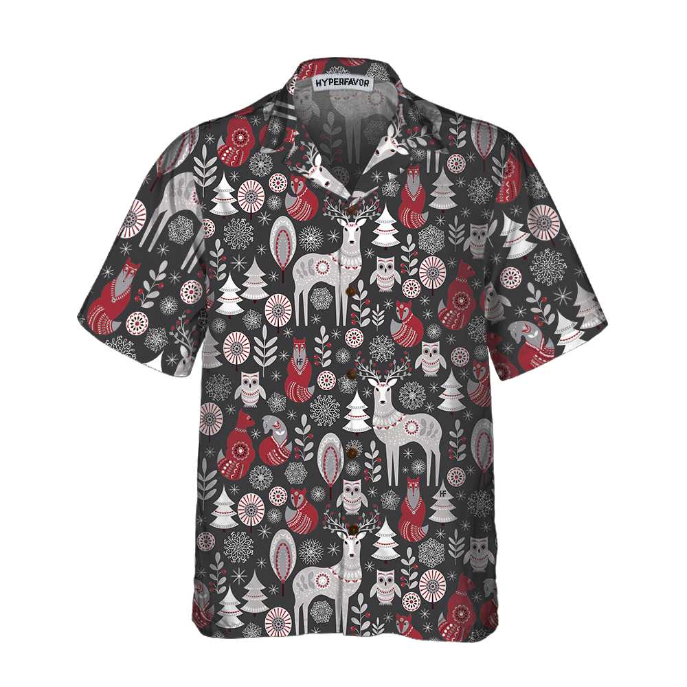 WW | Scandinavian Woodland Animals Hawaiian Shirt, Cool Christmas Shirt for Men & Women