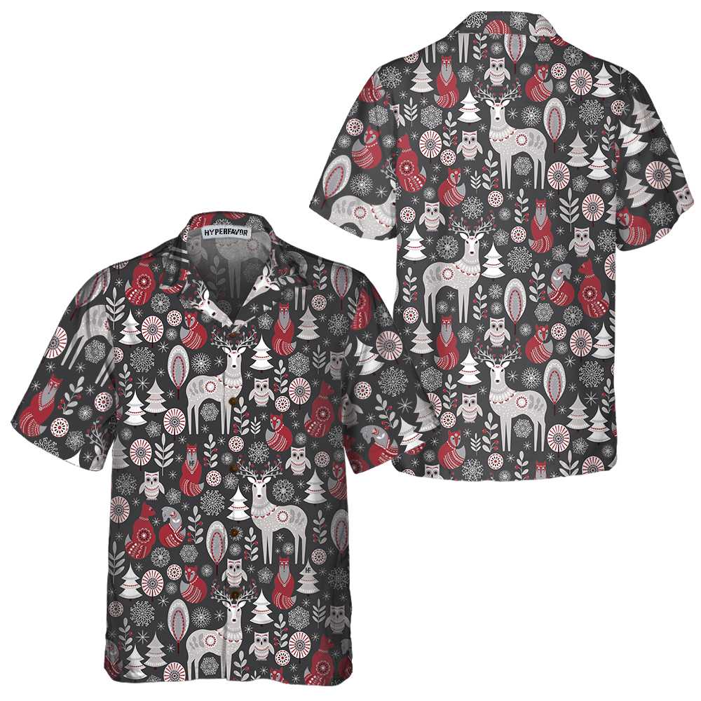 WW | Scandinavian Woodland Animals Hawaiian Shirt, Cool Christmas Shirt for Men & Women