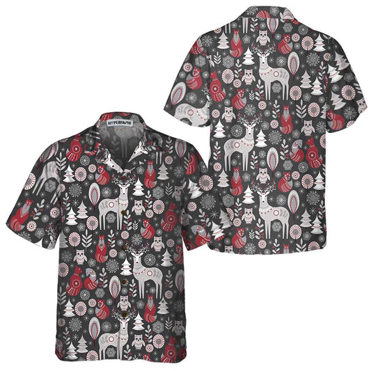 WW | Scandinavian Woodland Animals Hawaiian Shirt, Cool Christmas Shirt for Men & Women
