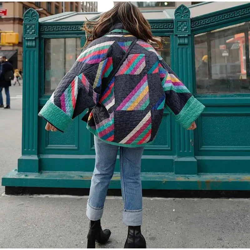 WW | Padded Kimono Jacket with Rainbow Stripes