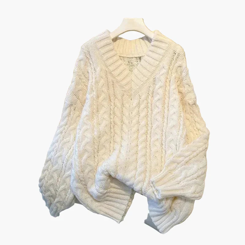 WW | Chunky Knit Sweater V-Neck Winter Casual Twist Design