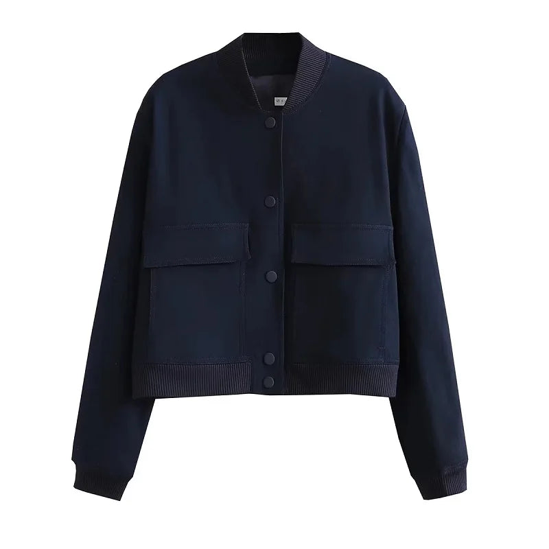WW | Cropped Bomberjacke mit Druckknöpfen und Utility Taschen