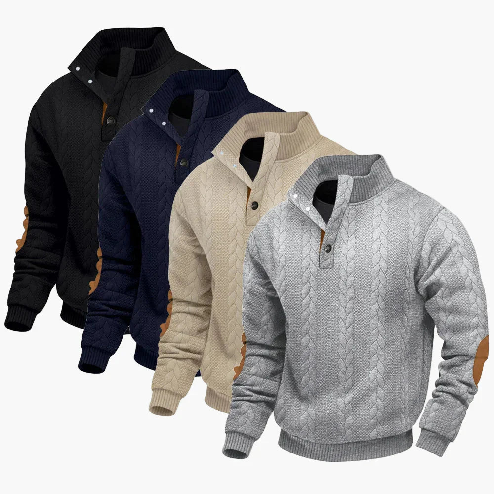 WW | Strickpullover mit Stehkragen und Ellenbogenpatches - Lässiger Outdoor-Style für Alltag & Freizeit