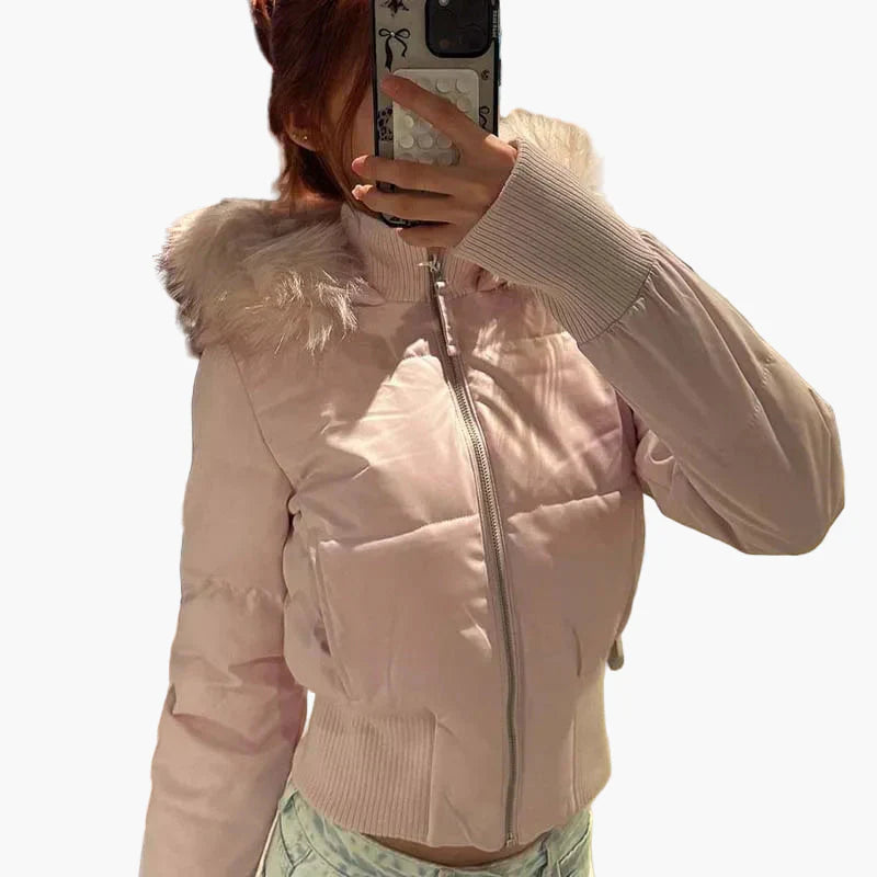 WW | Winter jacket with hood and fur collar - Fashionable, fitted transitional jacket for autumn and winter