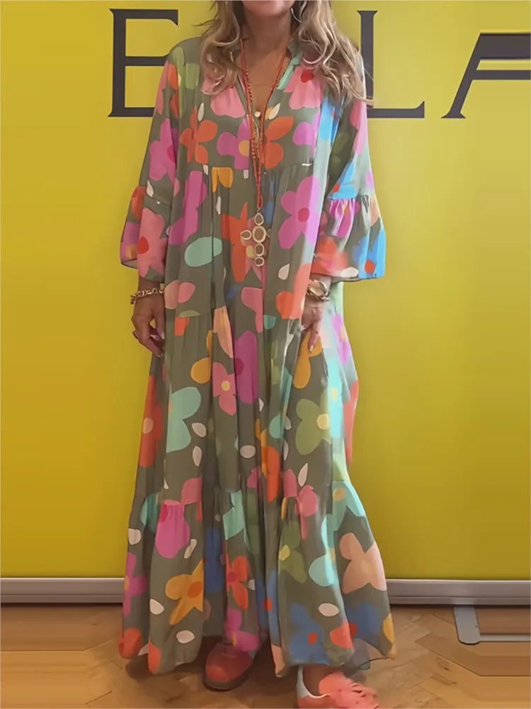 Serena | V-neck Printed Maxi Beach Dress