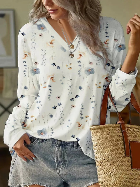 WW Blumenbluse | Moderne Frühlingsbluse mit V-Ausschnitt und Blumenmuster