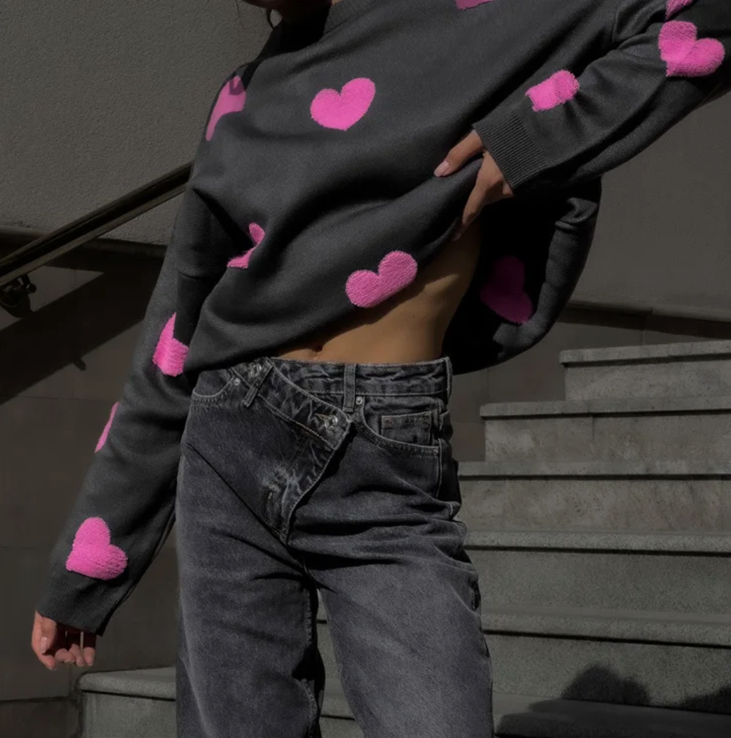 WW | Lässiger Pullover für Frauen mit Liebe Stickerei