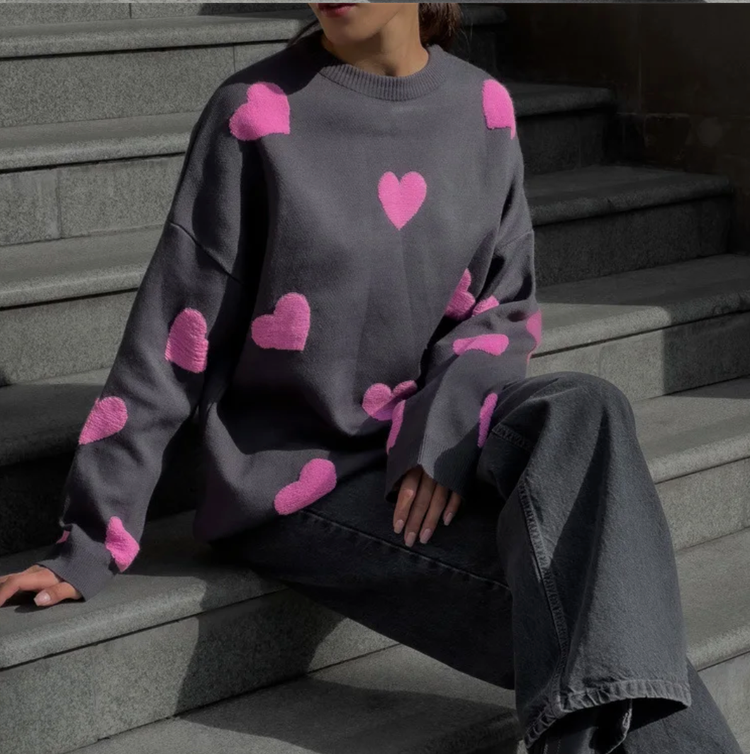 WW | Lässiger Pullover für Frauen mit Liebe Stickerei