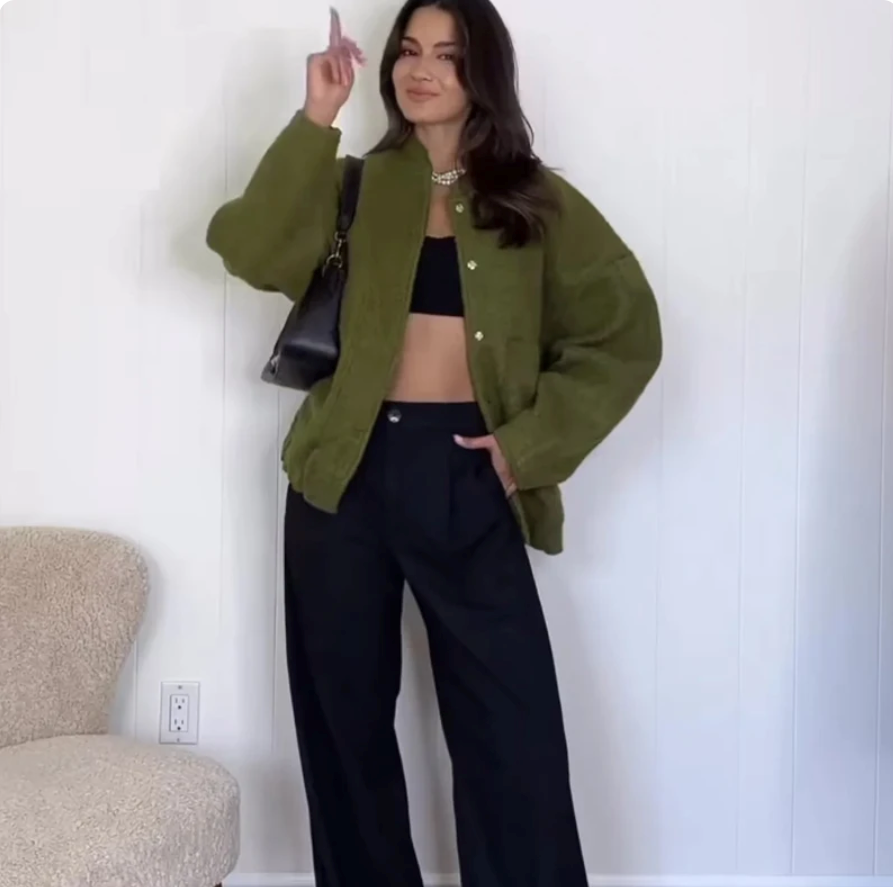 WW | Oversized Tweed Bomber Jacket for Women