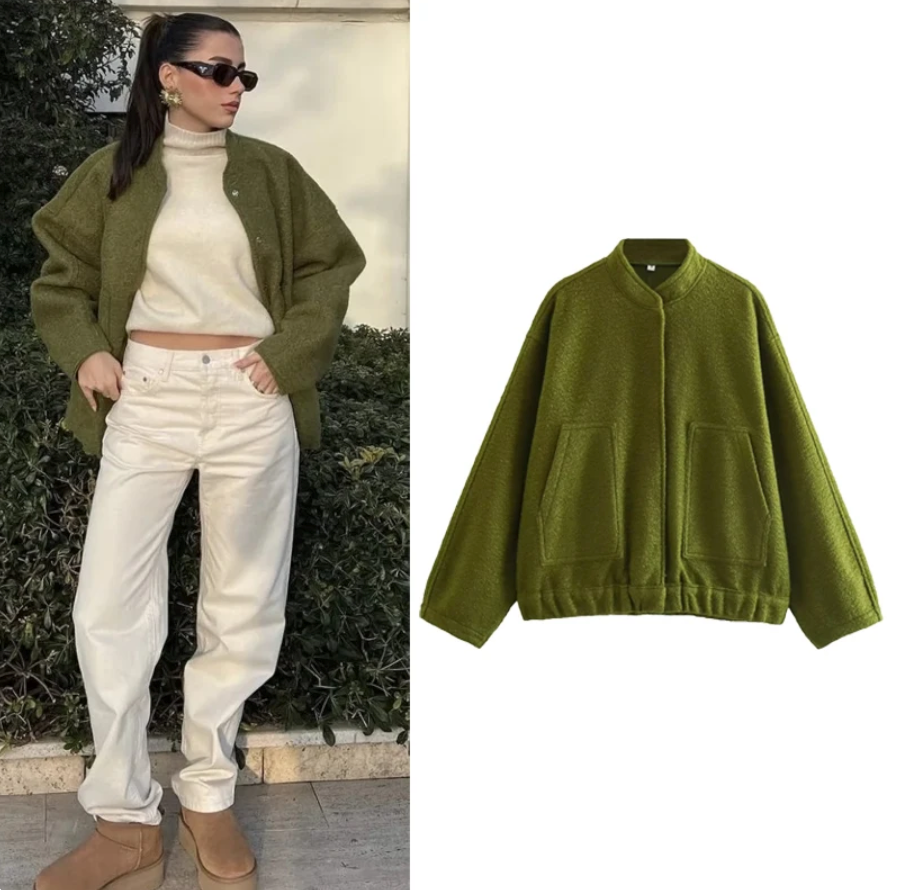 WW | Oversized Tweed Bomber Jacket for Women