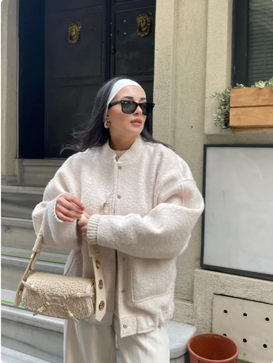 WW | Oversized Tweed Bomber Jacket for Women