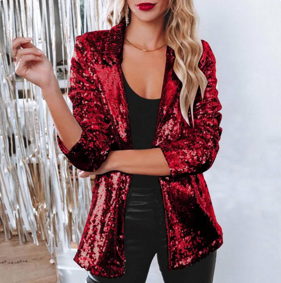 WW | Stilvolle Winter Schicke Glitzer Blazer Für Frauen