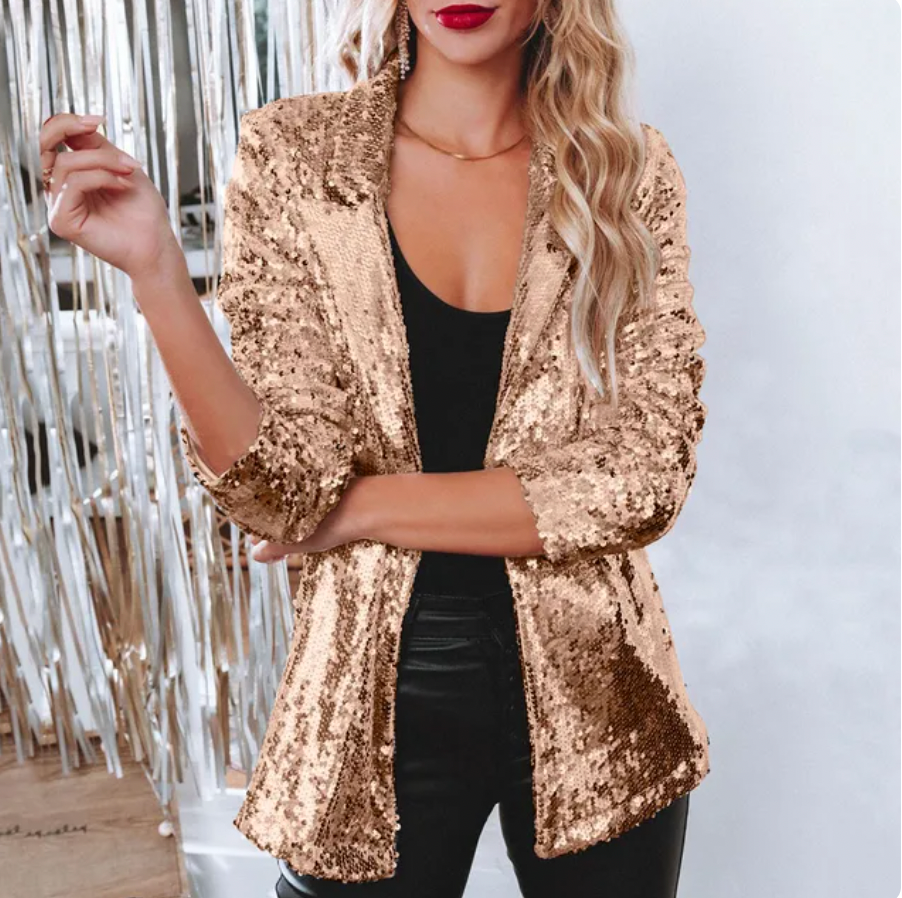 WW | Stilvolle Winter Schicke Glitzer Blazer Für Frauen