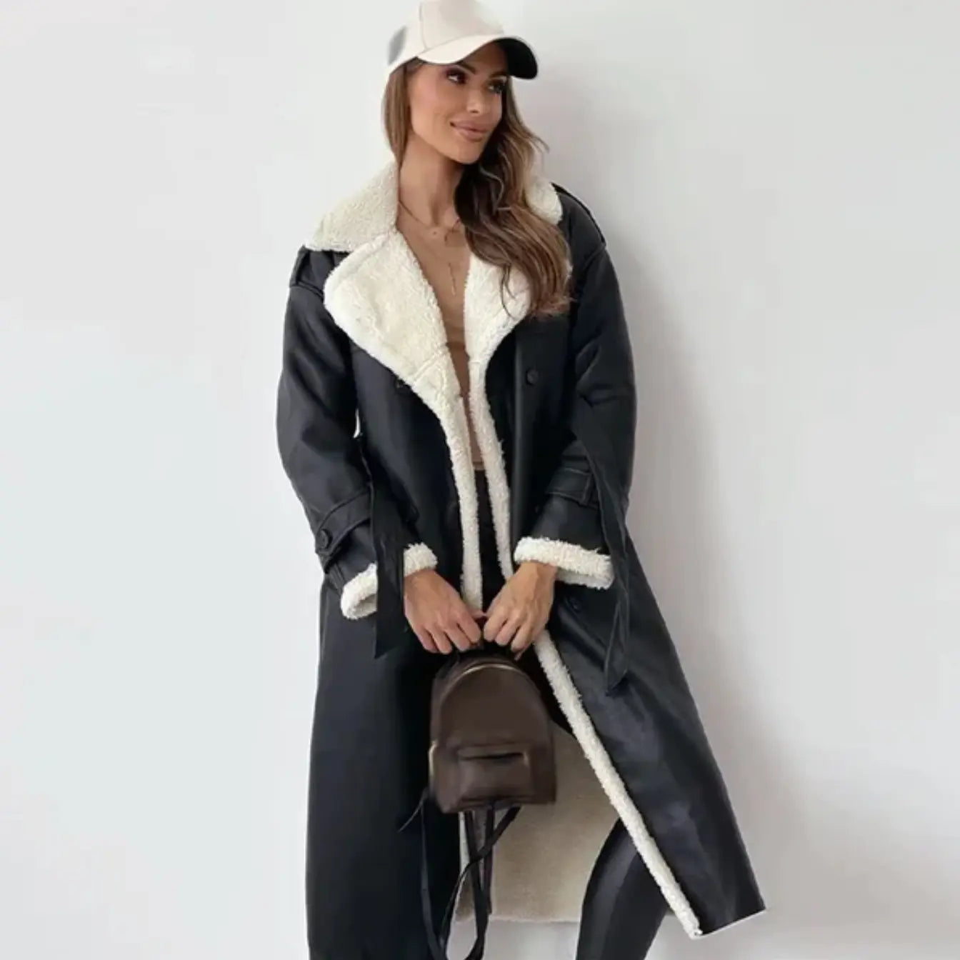 WW | Lange Klassische Jacke mit Fleece Fütterung und Teddykragen