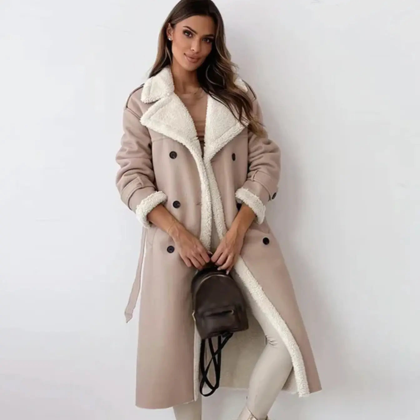 WW | Lange Klassische Jacke mit Fleece Fütterung und Teddykragen