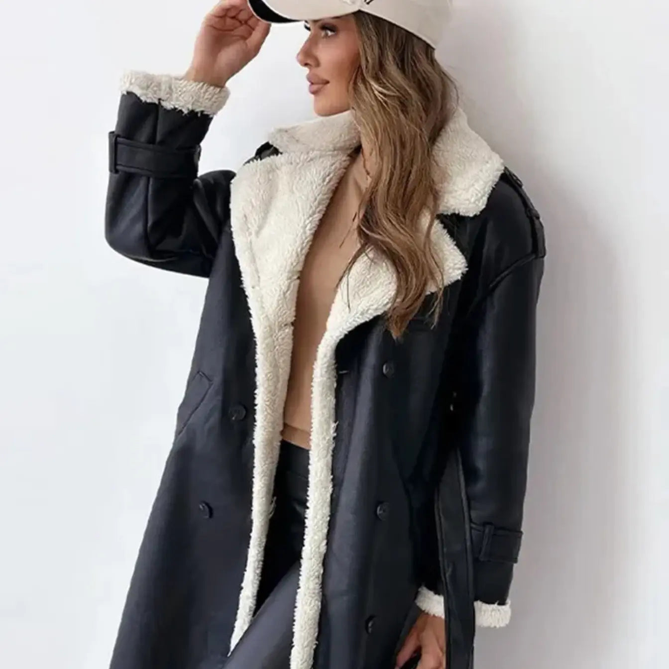 WW | Lange Klassische Jacke mit Fleece Fütterung und Teddykragen
