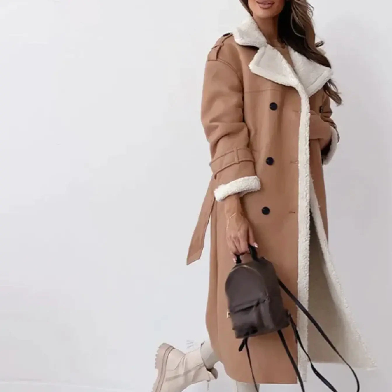 WW | Lange Klassische Jacke mit Fleece Fütterung und Teddykragen