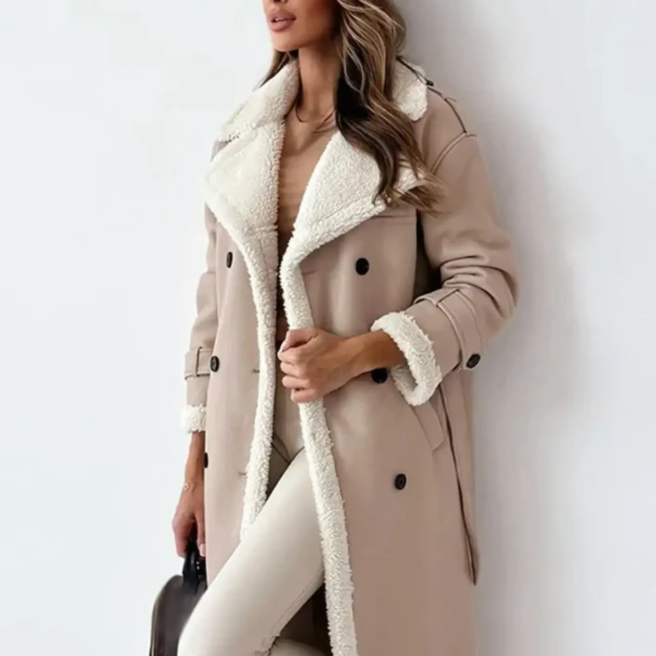 WW | Lange Klassische Jacke mit Fleece Fütterung und Teddykragen